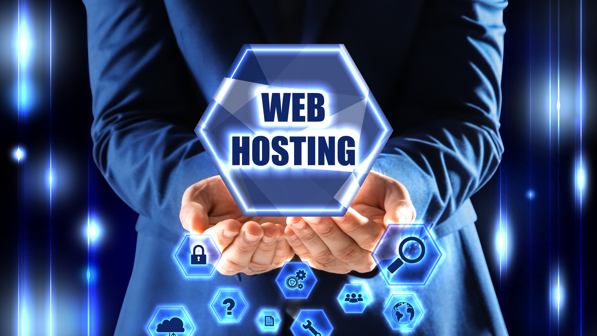 Web hosting ve siber güvenliği temsil eden illüstrasyon: sunucular, bulut depolama, güvenlik kalkanı ve şifre korumalı bir bilgisayar ekranı. kapak görseli